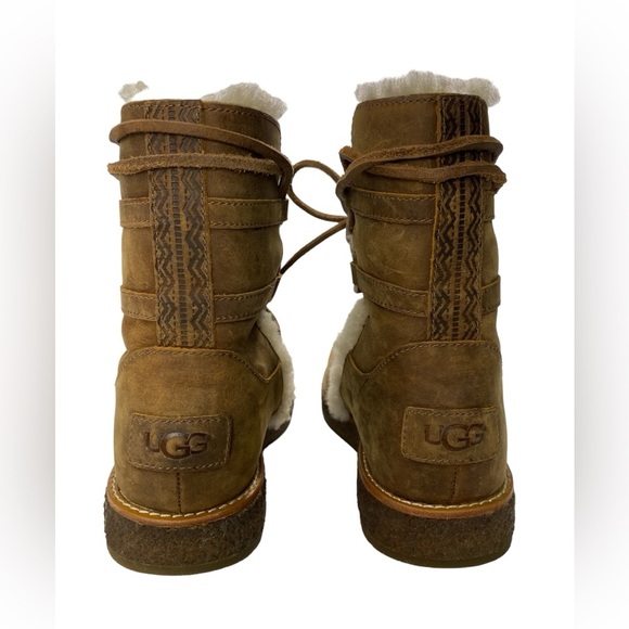UGG Luisa Chocolate Brown Leather Lace Up Boots  Water-Resistant Size 5.5 - Picture 7 of 11